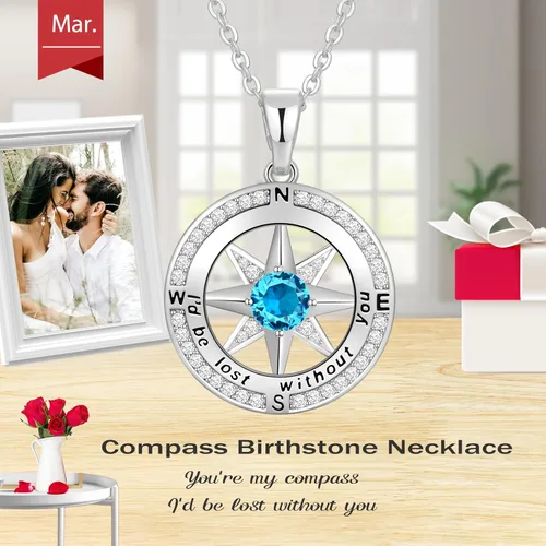 Miniatura 49 de Peeshow Collar para mujer, brújula, piedra natal, joyería de cumpleaños, aniversario, ideas para su novia, regalo romántico de amor en Navidad, día