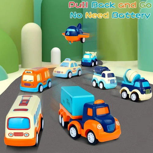 Miniatura 4 de Paquete de 9 autos de juguete para niños y niñas de 2, 3, 4, 5 años, camión de transporte grande con 8 pequeños camiones de tracción y lindos, juego
