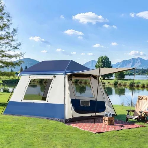 YOLENY Instant Cabin Tent, 4-8 Person Quick Setup Family Camping Tent with Rainfly and Extended Canopy, Weather Resistant Tent with Mesh Windows and