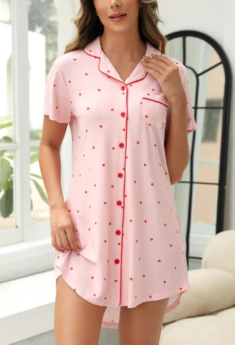 Miniatura 176 de Samring Camisón de pijama para mujer, manga corta/larga, con botones, camisón para dormir, camisón para novio, talla XXL
