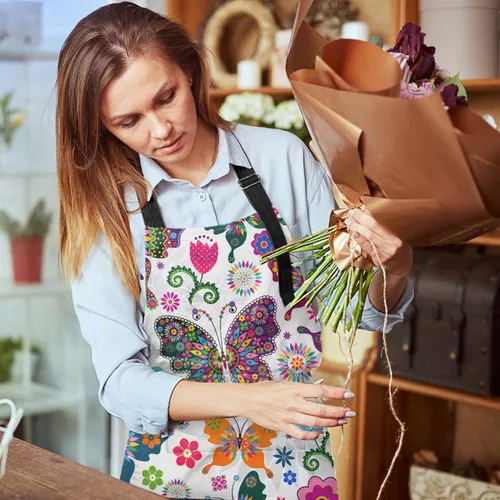 Miniatura 7 de Britimes Butterfly Apron Floral Colorful Butterflies Flowers Aprons Kitchen Cooking Gardening for Women With Pockets