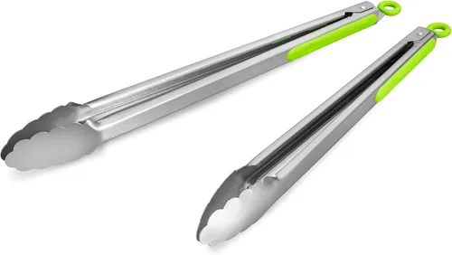Miniatura 19 de Pinzas de cocina de acero inoxidable 304, juego de 2 pinzas resistentes de 9 y 12 pulgadas para asar a la parrilla, con bloqueo cepillado y agarre