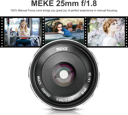 Miniatura 2 de Meike Lente de enfoque manual de gran apertura F1.8 APS-C de 0.984 in compatible con cámaras sin espejo Sony E Mount NEX 3 3N 5 NEX 5T NEX 6 7 A6400