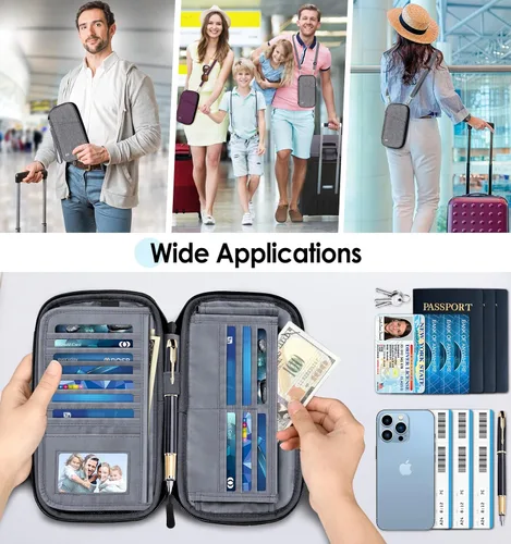 Miniatura 6 de BKNOOU Soporte para pasaporte familiar, organizador de documentos de viaje con correa cruzada para muñeca, cartera impermeable para pasaporte
