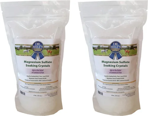 Dr. Milt's Cristales de sulfato de magnesio con sal de Epsom de caballo infundidos con Arnica: pezuña y remojo corporal para alivio y recuperación.