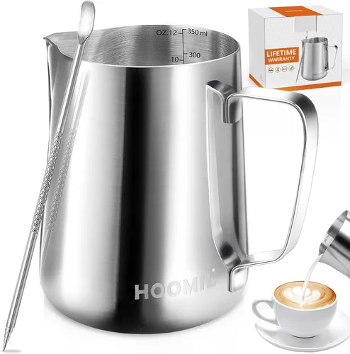 Miniatura 16 de HOOMIL Jarra de espuma de leche, jarra de acero inoxidable de 12 oz/20 oz/32 onzas, jarra de vaporizador de leche para máquina de espresso, café