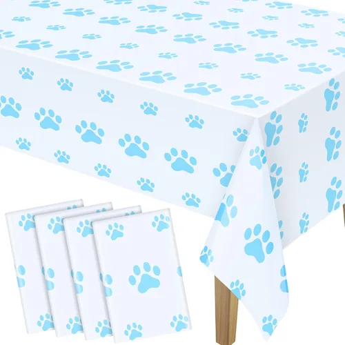 Miniatura 10 de Tatuo 2 manteles con estampado de patas, decoración de cumpleaños de perro, funda de mesa de plástico con diseño de pata de gato, desechable, Negro