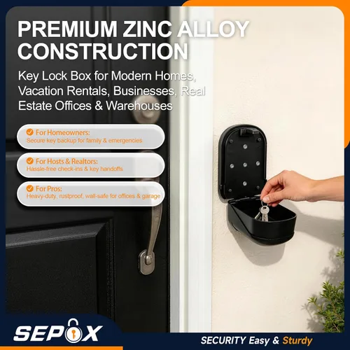 Miniatura 2 de SEPOX® Caja de metal con cerradura de llave de 2 piezas con combinación de 4 dígitos, espacio extragrande, capacidad de 6 a 10 llaves, cubierta