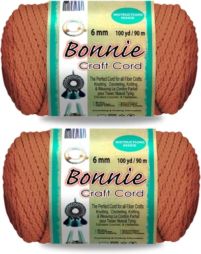 Miniatura 25 de Pepperell Bonnie Cordón de macramé trenzado 6mm x 100 yardas Rojo (Paquete de 2 valores) Cordón de polipropileno trenzado para manualidades DIY