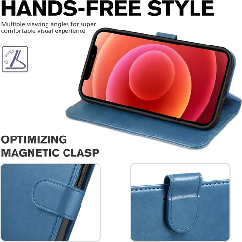 Miniatura 5 de TUCCH Funda tipo cartera, iPhone 12 Pro/12 5G, azul lago, carcasa interior de TPU a prueba de golpes, piel sintética, bloqueo RFID, soporte
