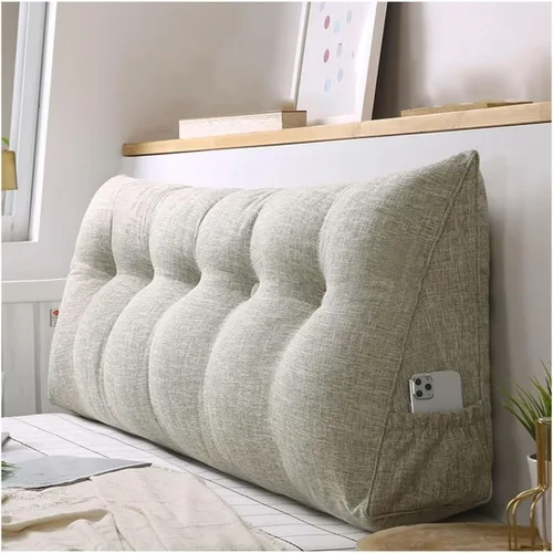 Miniatura 14 de Almohada triangular para cabecero, almohada de cuña grande para respaldo de lectura para sofá cama, cojín triangular con bolsillo y funda extraíble