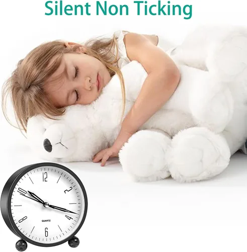 Miniatura 5 de pxy Lindo y seguro reloj despertador para niños alimentado por batería (batería incluida), reloj despertador analógico súper silencioso analógico