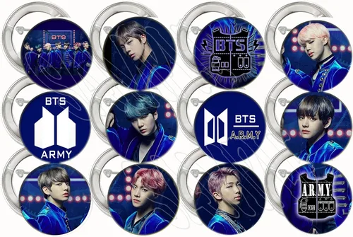 Botones K-pop de color azul y morado para niños suministros de fiesta decoraciones coleccionables con botones de metal pinback grande de 225 a 12