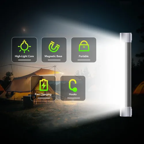 Miniatura 7 de LETOUR Barra de luz magnética de tubo LED, luces de trabajo de 2000 lúmenes, 2600 mAh, 5 opciones de iluminación, linterna de camping, linterna