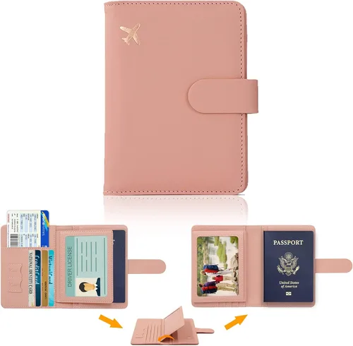 Miniatura 2 de Soporte para pasaporte y tarjetero de vacunación, para mujer, soporte para pasaporte RFID con ranura para tarjeta de vacuna, impermeable, funda