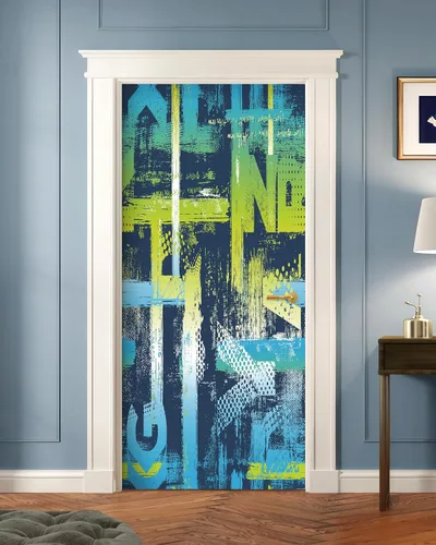 Miniatura 25 de FLFK Adhesivo de puerta - Playa y palmera, mural de pelar y pegar, tamaño combinado 36"x80", dividido en 2 piezas Mt2219