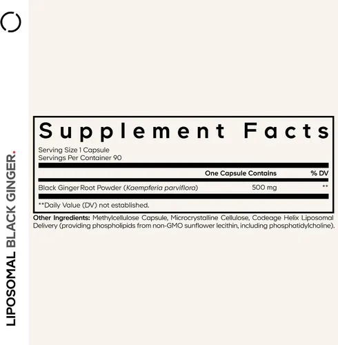 Miniatura 2 de Codeage Jengibre Negro Liposomal 500 mg, Kaempferia Parviflora, 90 Cápsulas Jengibre negro liposomal 500mg por porción (Kaempferia parviflora)