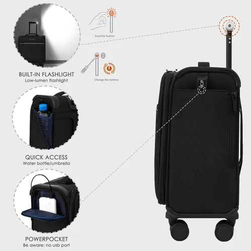 Miniatura 2 de VERAGE Teldo Softside - Maleta extensible con ruedas giratorias, Negro -, Equipaje de transporte Softside