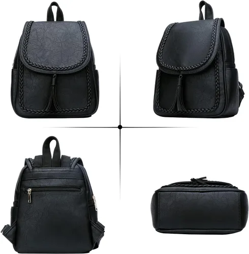 Miniatura 2 de KKXIU Bolso pequeño de la mochila del cuero sintético de la manera para las mujeres y las niñas adolescentes con la borla, Negro -, Viajar