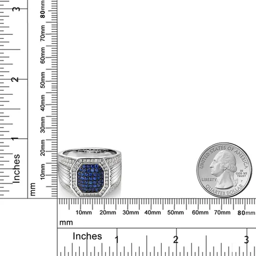 Miniatura 3 de Anillo de plata de ley 925 para hombre zafiro y moissanita creada en azul y blanco creada por GemStone King 192 quilates disponible en tallas 9 10
