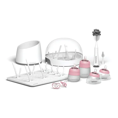 Nanobebe - Biberón de silicona y leche materna Ultimate Set Gen 2, 5 onzas y 9 onzas, con esterilizador, estante de secado, pezones anticólicos,