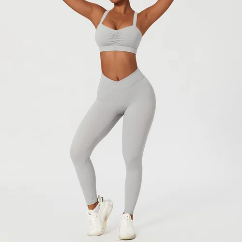 Miniatura 3 de ABOCIW Conjuntos de entrenamiento para mujer, 2 piezas, cintura cruzada, leggings de cintura alta, tirantes deportivos, para ejercicio, gimnasio