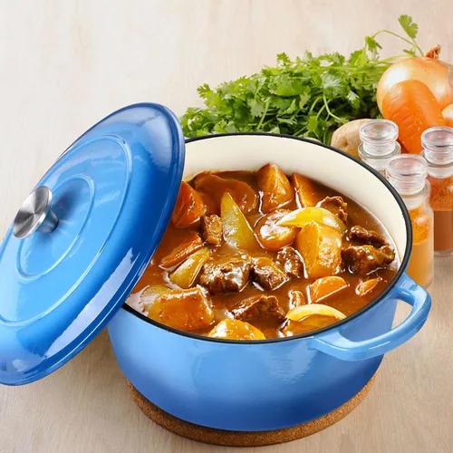 Miniatura 8 de LIANYU Horno holandés de hierro fundido esmaltado con tapa, olla redonda resistente de 6 cuartos de galón con salvamanteles de silicona, utensilios
