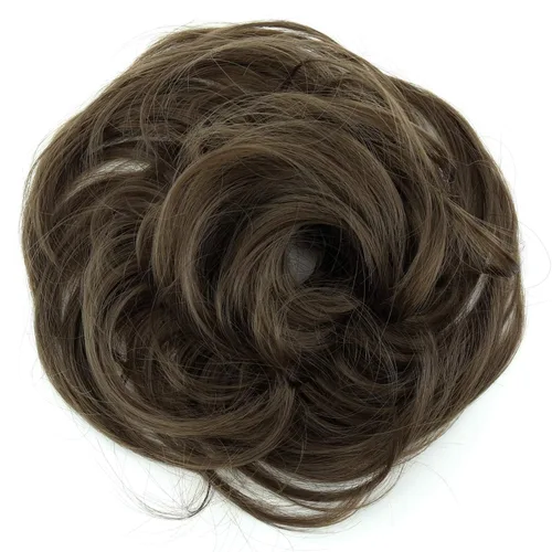 CAISHA Prettyshop - Banda elástica tipo postizo de cabello de fibra sintética apenas ondulado, ideal para peinados recogidos, color castaño ceniza,