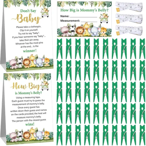 Miniatura 7 de Suzile 105 piezas de juegos de baby shower con tema de oso, incluyen How Big is Mommy's Belly Game Measure Mommy's Belly Sign Don't Say Baby Sign