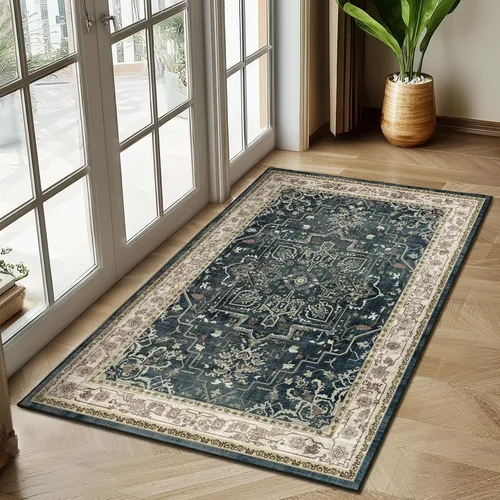 Miniatura 82 de Alfombra de pasillo profundo azul 2x8, alfombra de pasillo lavable antideslizante para entrada interior, alfombra de medallón vintage de 0.27
