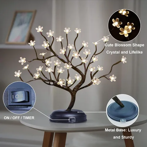Miniatura 2 de Lámpara Lightshare con forma de bonsái de cerezo en flor con 36 luces LED, de 16 pulgadas, para decoración del hogar, a batería