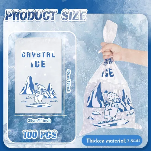 Miniatura 2 de Honoson 100 bolsas de almacenamiento de hielo de plástico de 8 libras con cierre de cordón de algodón para barbacoas, campamentos, puestos