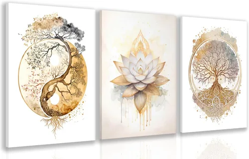 Miniatura 13 de GELDSTEI Arte de pared zen enmarcado, pintura moderna en lienzo de chica haciendo yoga, decoración de pared de meditación tranquila, imagen estética