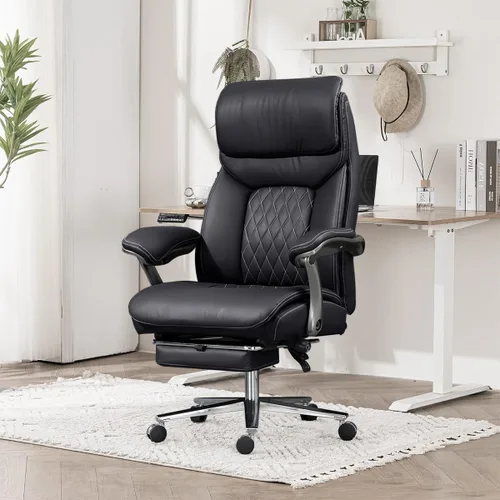 Miniatura 7 de Silla de oficina grande y alta, silla de oficina ejecutiva de asiento ancho con soporte lumbar y reposacabezas, silla de escritorio ergonómica