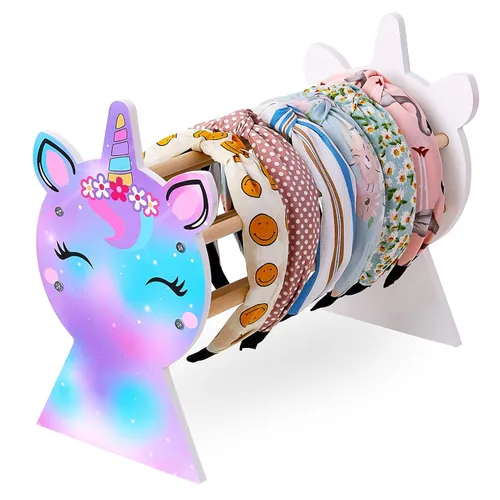 Organizador de diademas para niñas Basumee con soporte para arcoíris y unicornio, soporte para diademas y aros de pelo, exhibidor de diademas, AZUL
