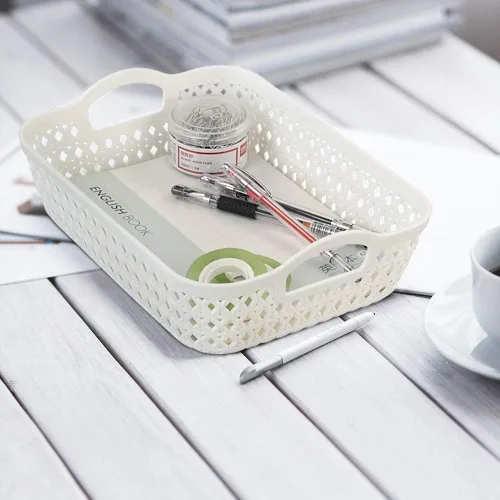 Miniatura 4 de Paquete de 6 cestas organizadoras pequeñas de plástico, color blanco