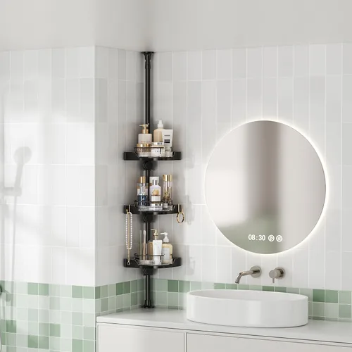 Miniatura 2 de YCIA&DONE Poste de tensión giratorio de 360°, organizador de ducha de esquina de 3 niveles para estante de baño, bañera, estante de ducha ajustable