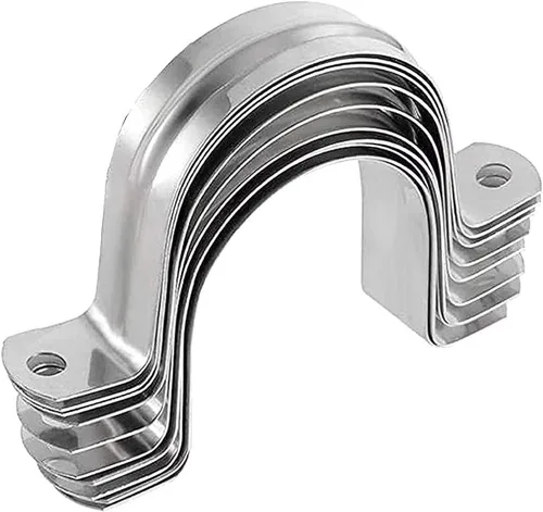 Miniatura 12 de Correa de tubo de soporte rígida de 1.5 pulgadas, abrazadera de correa de tubo en U de 2 agujeros, soporte en U de correa de acero inoxidable