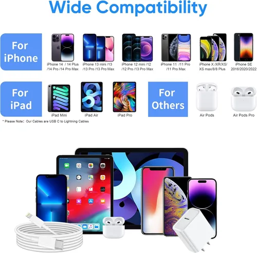 Miniatura 7 de Cargador rápido para iPhone de carga rápida, paquete de 3 [certificado Apple MFi] Cargador rápido para iPhone con carga rápida PD USB-C, bloques