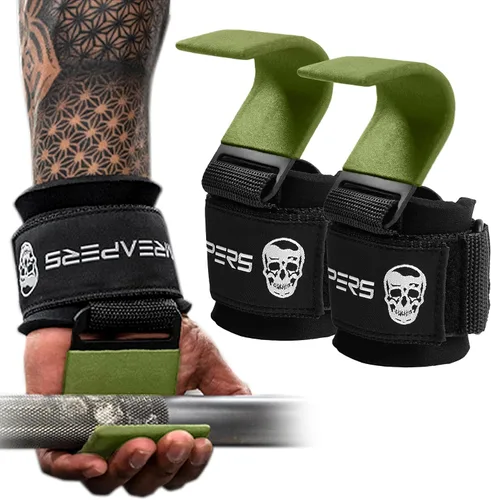 Miniatura 8 de Ganchos para levantamiento de pesas Gymreapers (par), correas de muñeca de potencia resistentes con soporte de agarre para la mano