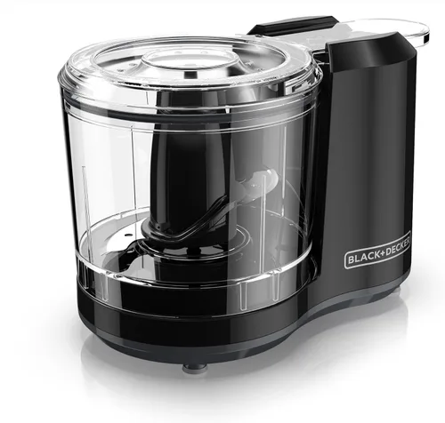 Picador eléctrico Black + Decker HC306 1 y 1/2 tazas con un solo toque, color blanco, Capacidad de 1.5 tazas con ensamble mejorado y tapa, Negro
