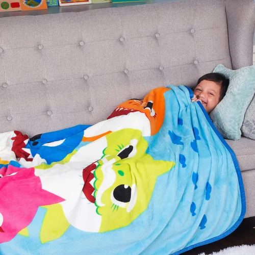 Miniatura 2 de Franco Ropa de cama para niños, manta de felpa súper suave, 62 x 90 pulgadas, Baby Shark Tiburón bebé