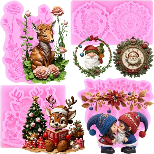 Miniatura 11 de Mujiang Moldes de silicona de muñeco de nieve de Navidad, molde 3D para castillo de Navidad, moldes de chimenea para decoración de pasteles