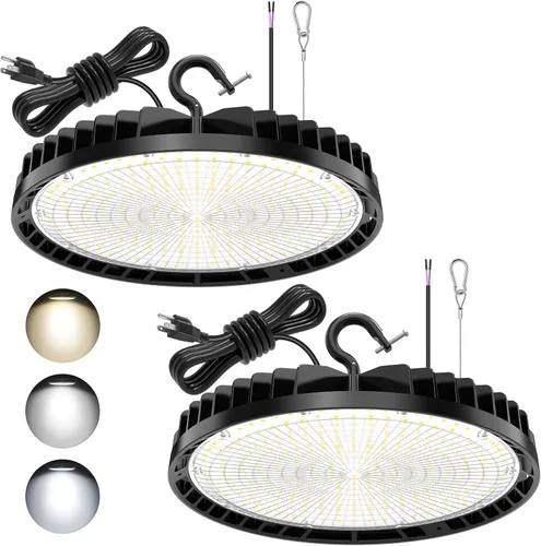 Miniatura 19 de KUKUPPO Luz LED de alta bahía de 150 W, 120 W, 90 W, ajustable, 4500 K, 5000 K, 5700 K, luz LED de alta bahía con enchufe para almacén de fábrica