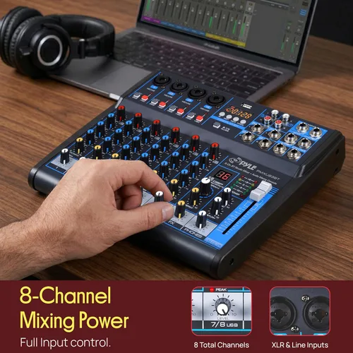 Miniatura 2 de Pyle - Mezclador de audio profesional, tablero de sonido, consola de mesa, sistema de interfaz de 8 canales, USB digital, Bluetooth, MP3, entrada