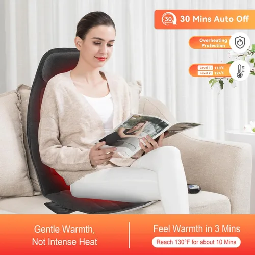 Miniatura 4 de Snailax Masajeador de espalda de vibración con calor, almohadilla para silla de masaje con espuma viscoelástica lumbar para el cuello, 10 motores