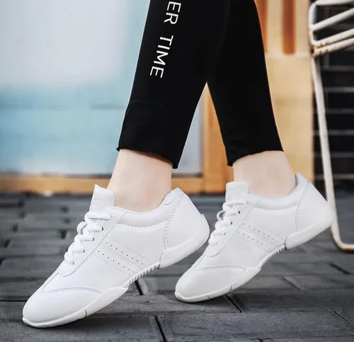 Miniatura 7 de BAXINIER Zapatillas de baile de animadoras blancas para jóvenes, tenis para caminar, transpirables, para competición