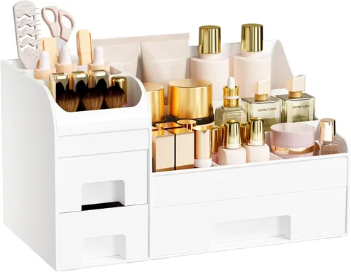 Miniatura 9 de Organizador de maquillaje grande para tocador, organizador de encimera con cajones y soporte para cepillos, organizador de colonia para hombre
