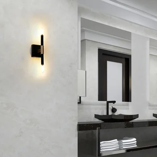 Miniatura 4 de GLOBE Electric 65000044 Aplique de pared de 2 luces, negro mate, acento de latón antiguo, zócalos de base E12, luces para sala de estar, decoración