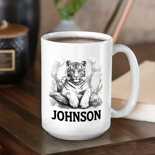 Miniatura 4 de Taza de café con nombre personalizado de oso de 11 y 15 onzas, taza de cerámica blanca con dibujo a lápiz de oso personalizado, regalo para niños